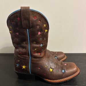Dan Post Stars Starlett Brown Leather Square Toe Cowboy Boots Youth Size 2